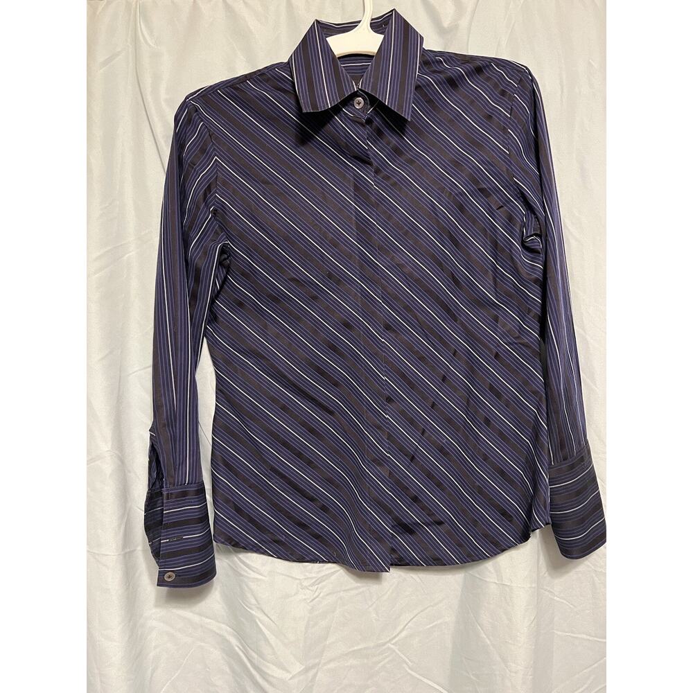 Banana Republic Blue With Black And Silver Stripes Button Down Women’s Size S